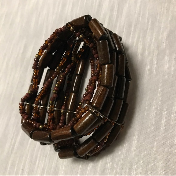 Women elastic with Brown beads multiple bracelet - Picture 1 of 2